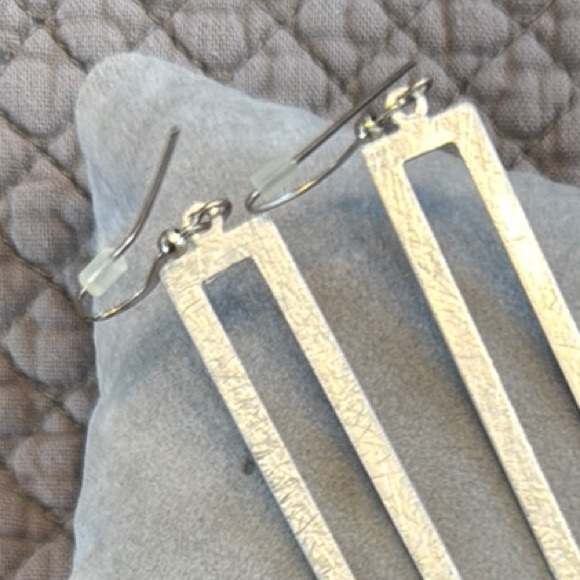 Silver Rectangular Drop Earrings - Picture 3 of 3